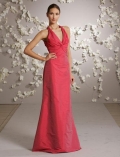 Halter Full length Cherry Taffeta A-line Bridesmaid Dress