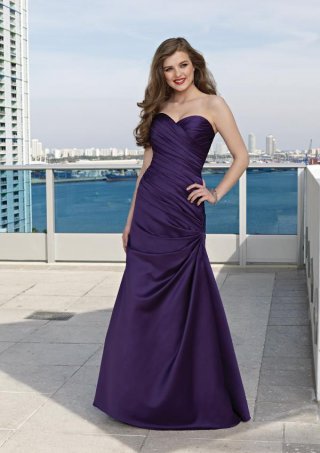 Full length Ruffles Satin Mermaid /Trumpet Bridesmaid Dress