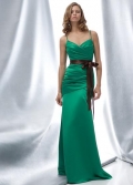 V-neck Spaghetti Straps Full-length satin Sashes Bridesmaid Dress