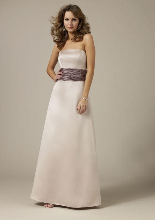 Full length Asymmetrically Sash Satin A-line Bridesmaid Dress