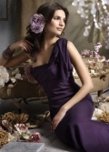 One-shoulder Full length Plum Chiffon A-line Bridesmaid Dress