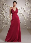 V-neck Braided Full length Chiffon Formal Bridesmaid Dress