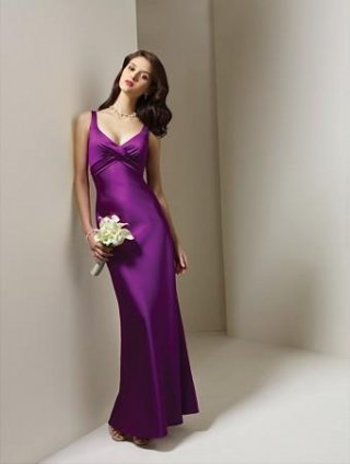 Violet U-neck Straps Floor Length Satin Mermaid Bridesmaid Dress