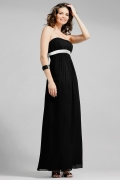 Black Strapless Full length Sash Chiffon A-line Bridesmaid Dress