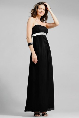 Black Strapless Full length Sash Chiffon A-line Bridesmaid Dress