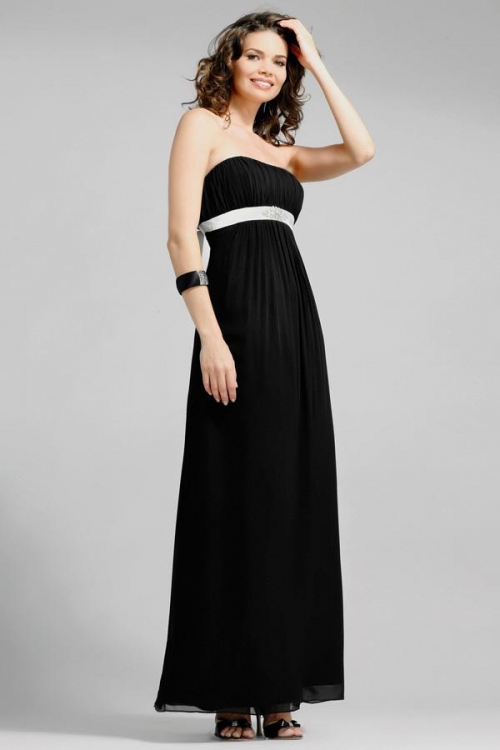 Black Strapless Full length Sash Chiffon A-line Bridesmaid Dress
