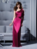 Burgundy One Shoulder Sash Silk Like Satin Sheath Bridesmaid Dress