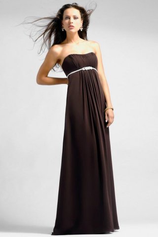 Mink Strapless Full length Pleating Chiffon A-line Bridesmaid Dress