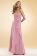 Pink Strapless Full length Pleated Chiffon A-line Bridesmaid Dress