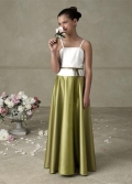 Square Full length Sash Kiwi satin A-line Junior Bridesmaid Dress
