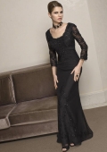 Black U-neck Lace Sheath Mother of the Bride Dress with sleeves