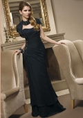 Black Full Length Beaded Chiffon Mother of the Bride Dress