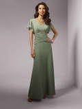Celadon V-neck Chiffon Sleeves Mother of the Bride Dress