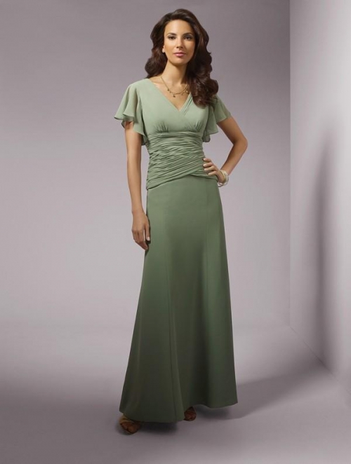 Celadon V-neck Chiffon Sleeves Mother of the Bride Dress