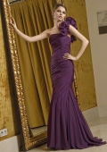 Grape One Shoulder Flower Chiffon Mother Of the Brides Dress