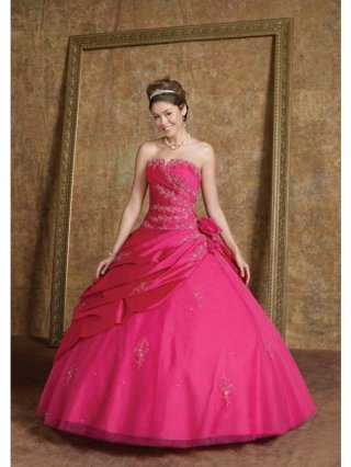 Fuchsia Taffeta Quinceanera Ball Gown Sweet Sixteen Dress