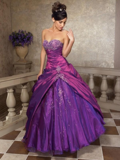 Purple Taffeta Organza Quinceanera Ball Gown Sweet Sixteen Dress