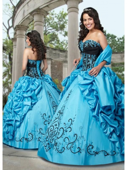 Turquoise & Black Quinceanera Ball Gown Sweet Sixteen Dress
