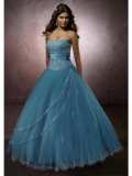 Blue Beaded Tulle Lace Quinceanera Ball Gown Sweet Sixteen Dress