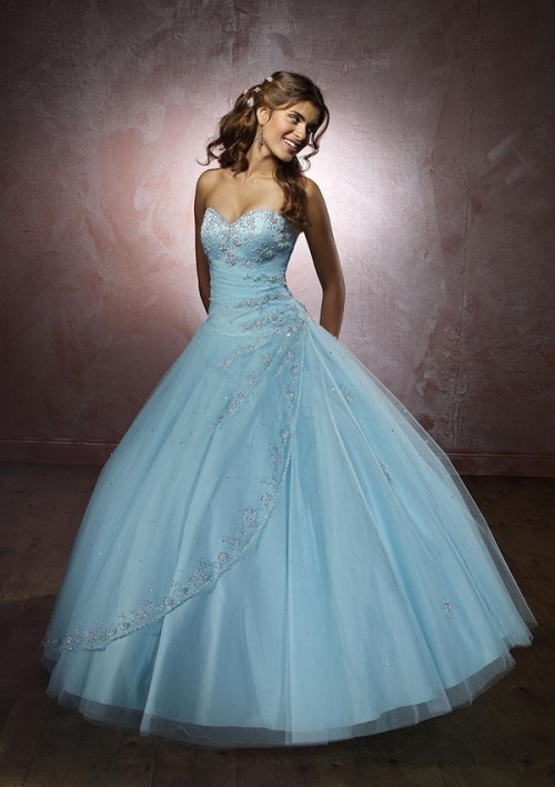 Light Blue Beaded Quinceanera Ball Gown Sweet Sixteen Dress