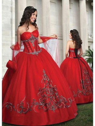 Red and Black Quinceanera Ball Gown Sweet Sixteen Dress