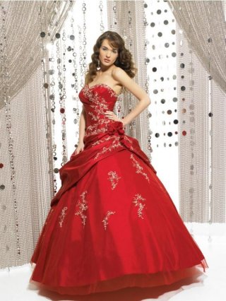 Red Embroidery Taffeta Quinceanera Ball Gown Sweet Sixteen Dress