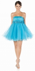 Turquoise Prom Dress Flower Tulle Cocktail Length Gown