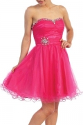 Fuchsia Prom Gown Beaded Organza Homecoming Dress