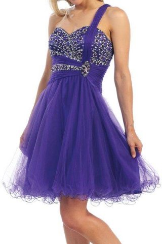 Short Purple Prom Gown Beaded One Shoulder Homecoming Dress