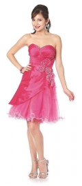 Short Fuchsia Prom Gown Flower Beaded Taffeta Sweetheart