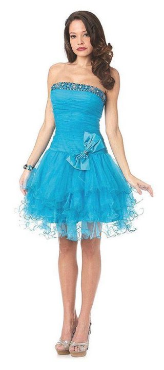 Short Turquoise Prom Gown Beaded Tulle Homecoming Dress