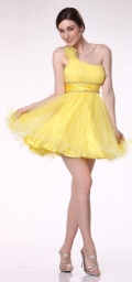 Short Yellow Prom Gown Beaded Tulle One Shoulder Dress