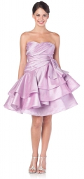 Short Lilac Prom Dress Layered Bow Shantung Sweetheart Gown