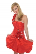 Red Prom Dress Short Beaded Flower Taffeta One Shoulder