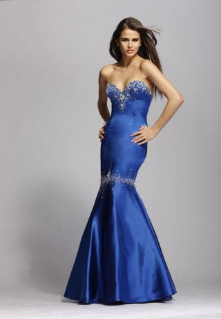 Sweetheart Full length Beaded Satin Mermaid Prom Gown