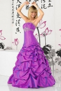 Strapless Sleeveless Full length Beaded Ruffles Taffeta Prom Dress