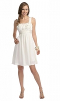 Square Sleeveless Short Beaded Sash Chiffon Prom Dress