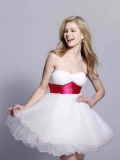Cocktail length Sash Red and White Prom Gown Homecoming Dress