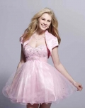 Light Pink Strapless Beaded Organza Prom Gown Homecoming Dress