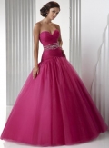Hot Berry Pink Strapless Tulle Ball Gown Prom Dress