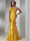 Golden Yellow One shoulder Sheath Prom Gown Evening Dress