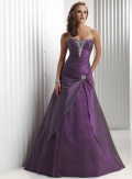 Plum Strapless Full length Beaded A-line Prom Gown Evening Dress