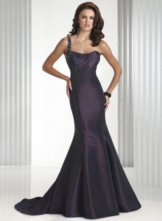 Amethyst One-Shoulder Jeweled Mermaid/Trumpet Prom Dress
