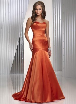 Orange Simple Strapless Full length Sheath Prom Gown Evening Dress