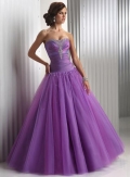 Strapless Beaded Taffeta Tulle Long Ball Gown Prom Dress