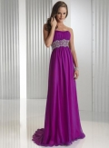 Purple Crystals Beaded Lace Chiffon Long Prom Dress