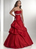 Red Strapless Full length Jeweled Crystals Ball Gown Prom Dress