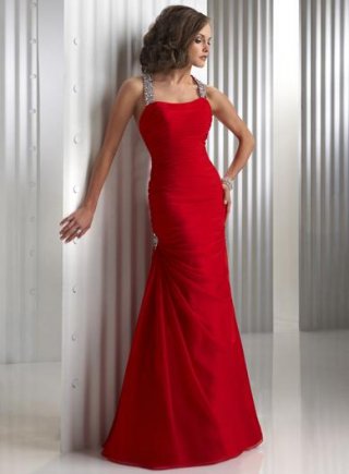 Cherry Red Halter jeweled Chiffon Sheath Prom Gown Evening Dress