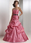 Hot Pink Strapless Beaded Ribbon A-line Prom Gown Evening Dress