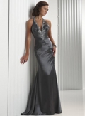 Black V-neck Full length Beads Jewels Sheath Prom Dress